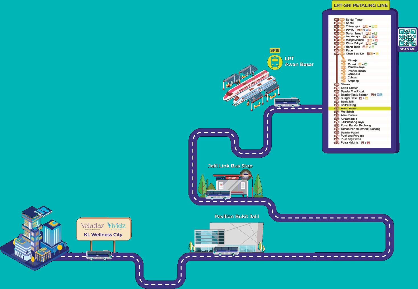 Shuttle Bus Route — The Vividz to LRT Awan Besar